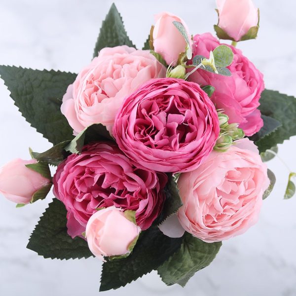 Pink Peony and Rose Home Decor Artificial Flowers Bouquet - Image 4