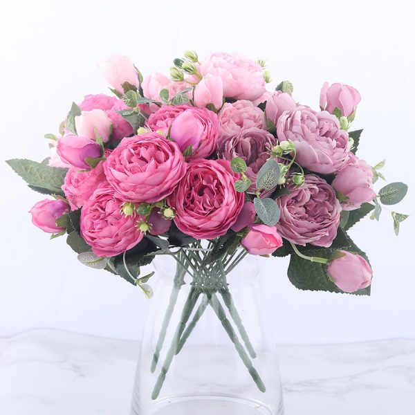 Pink Peony and Rose Home Decor Artificial Flowers Bouquet - Image 2