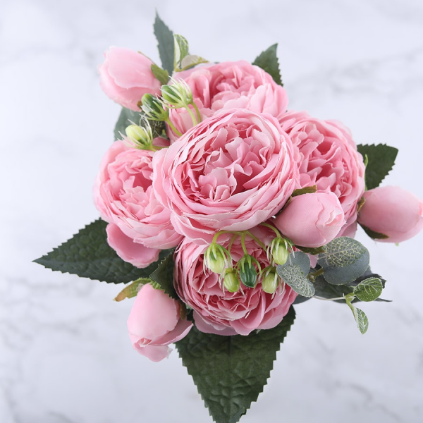 Pink Peony and Rose Home Decor Artificial Flowers Bouquet - Image 6