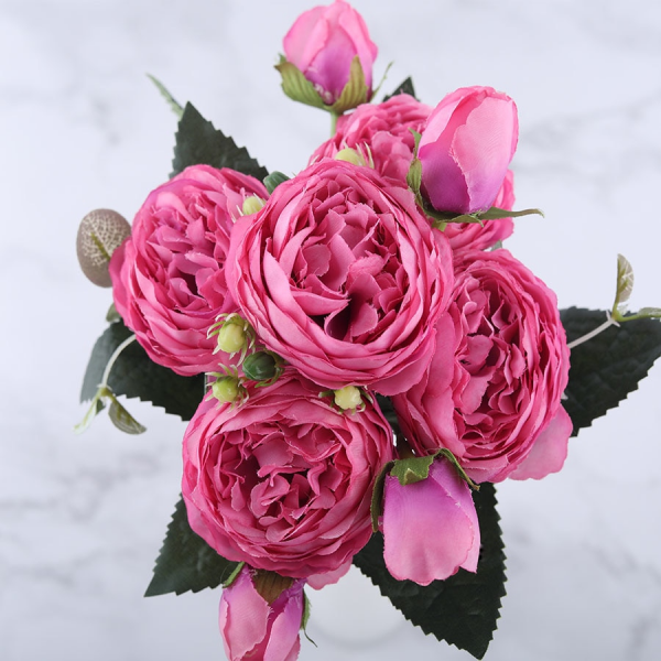 Pink Peony and Rose Home Decor Artificial Flowers Bouquet - Image 5