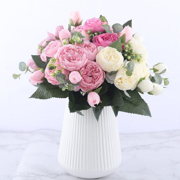 Pink Peony and Rose Home Decor Artificial Flowers Bouquet - Image 3