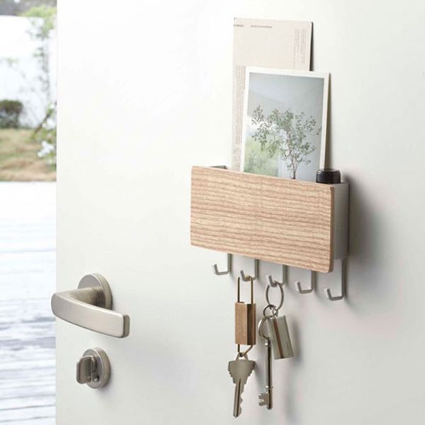 Wall Mounted Wood Colored Rack with Hooks - Image 3