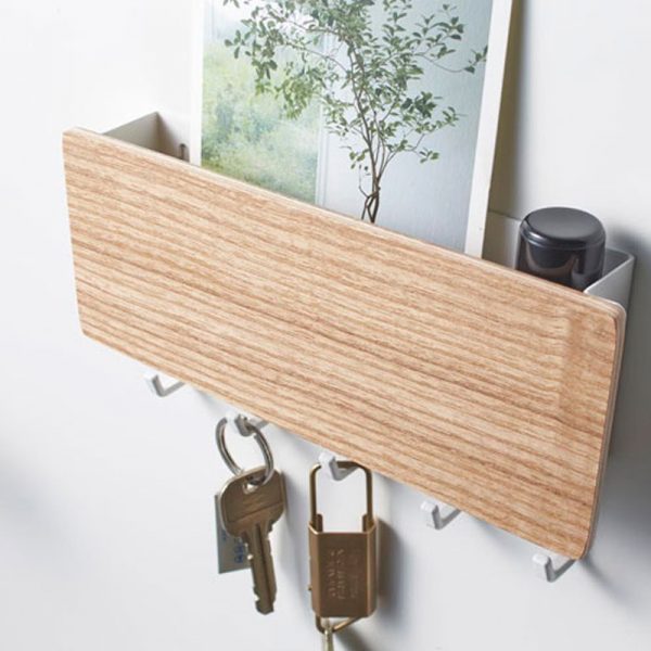 Wall Mounted Wood Colored Rack with Hooks - Image 5