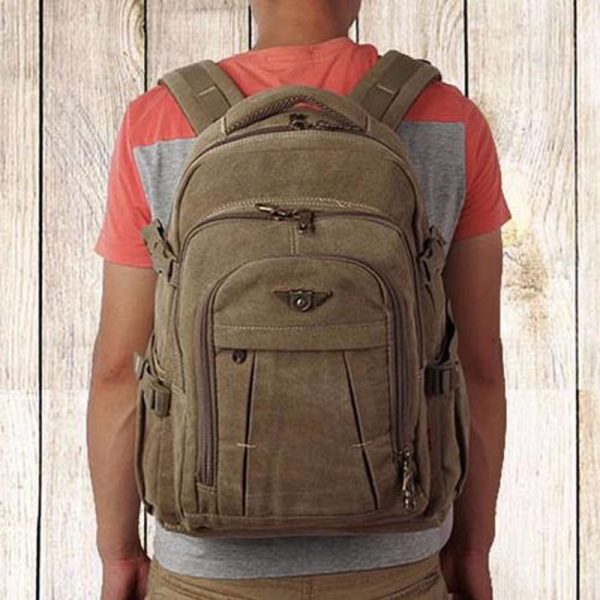 Men's Military Style Canvas Backpack - Image 2